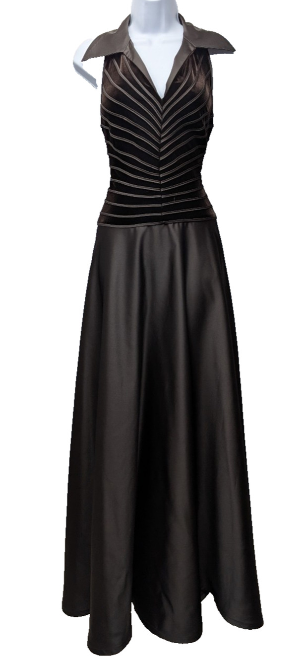 Vintage Tadashi Gown Womens 6 Whimsigoth 90s Black Tie Event Satin Maxi Dress